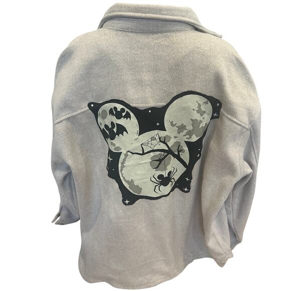 Mickey Mouse Fleece Flannel Shirt Shacket XXL Beige Oversized Unique Halloween - Picture 1 of 6